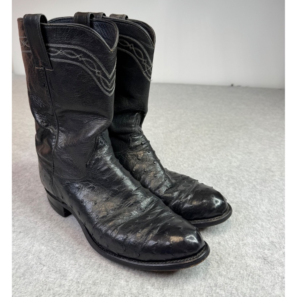 Justin 3171 Men's Exotic Black Full Quill Ostrich Roper Cowboy Boot Size 7.5 D‎